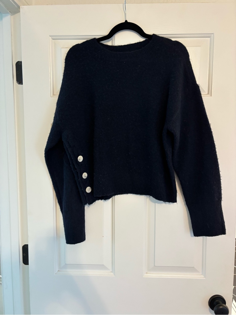 Navy Women's Crewneck Button-Side Sweater